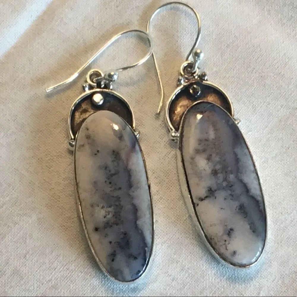 NWOT. Sterling Silver Dendrite Opal Earrings